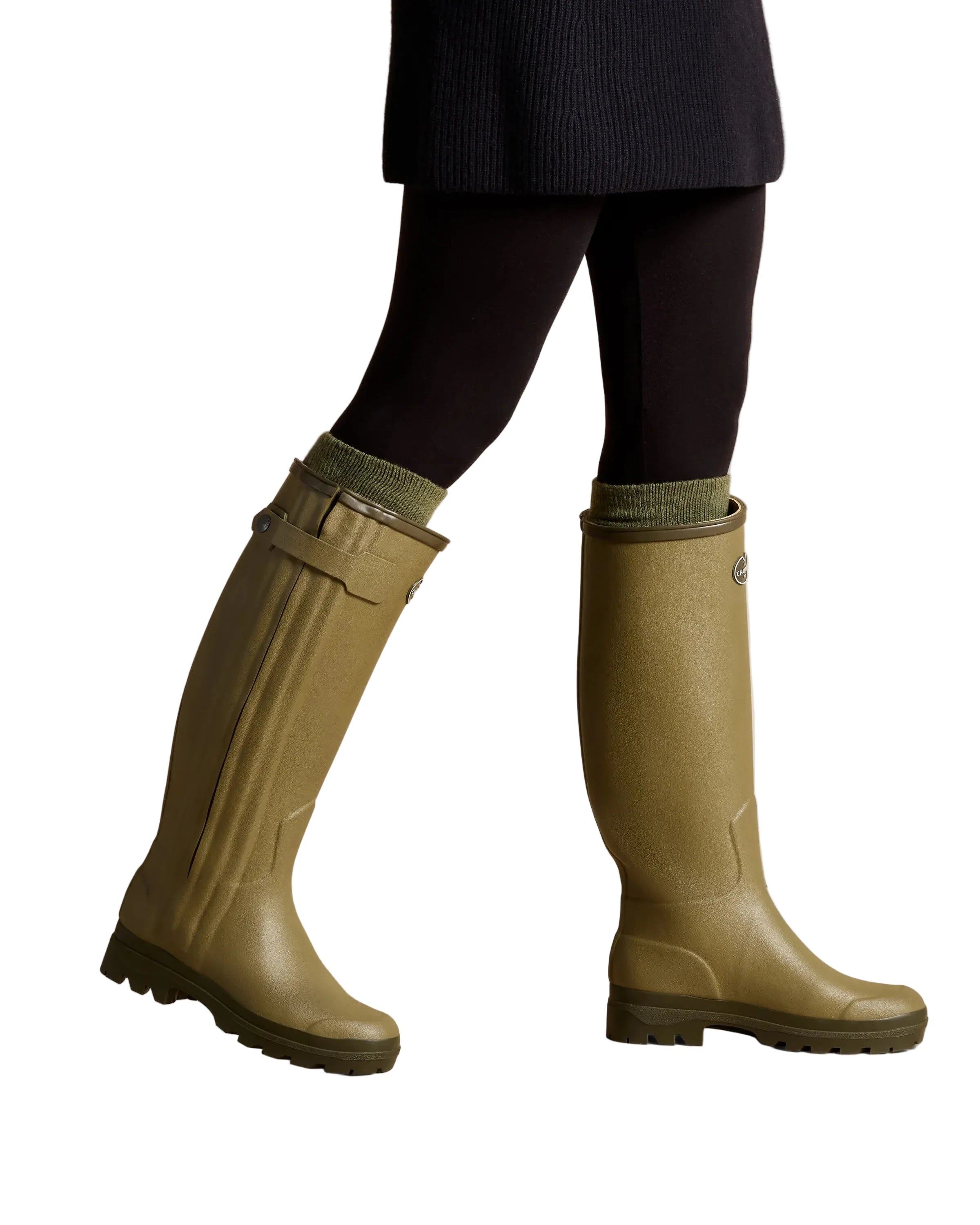 Le Chameau Women's Chasseur Neo Wellington Boots - Vert Vierzon (Black Neoprene)