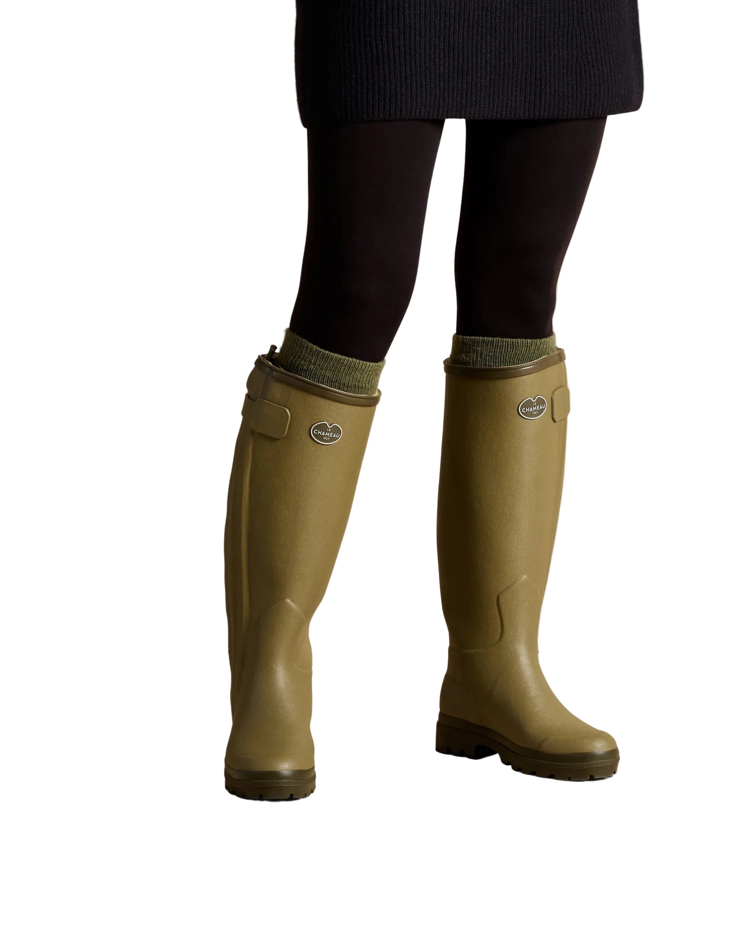 Le Chameau Women's Chasseur Neo Wellington Boots - Vert Vierzon (Black Neoprene)