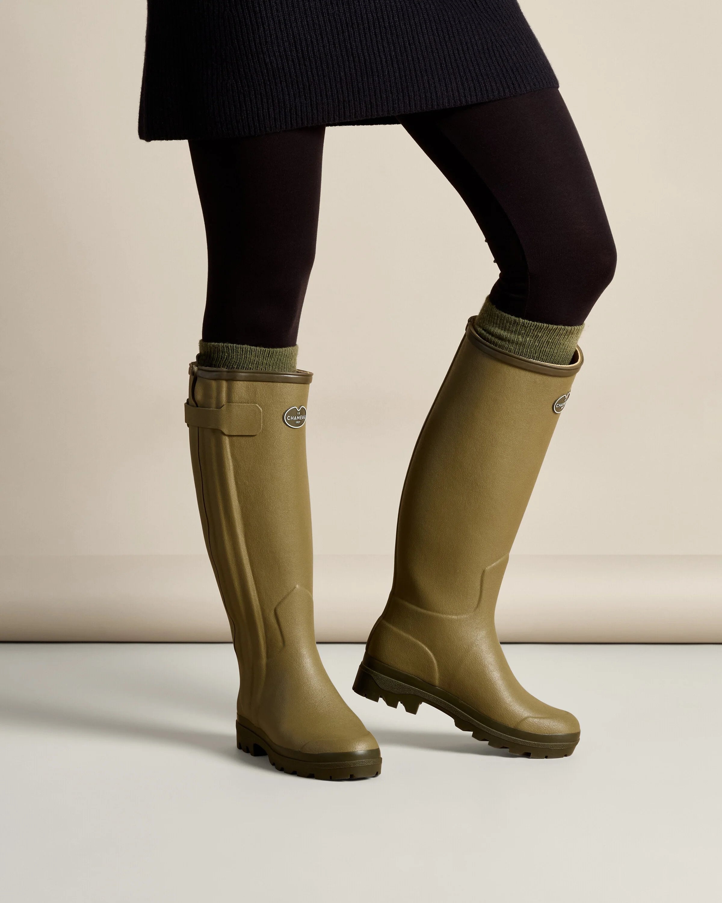Le Chameau Women's Chasseur Neo Wellington Boots - Vert Vierzon (Black Neoprene)