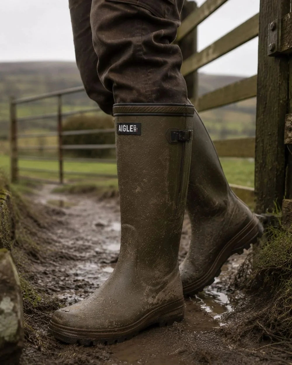Aigle Parcours 3 Wellington Boots with Neomesh Lining - Vert Olive