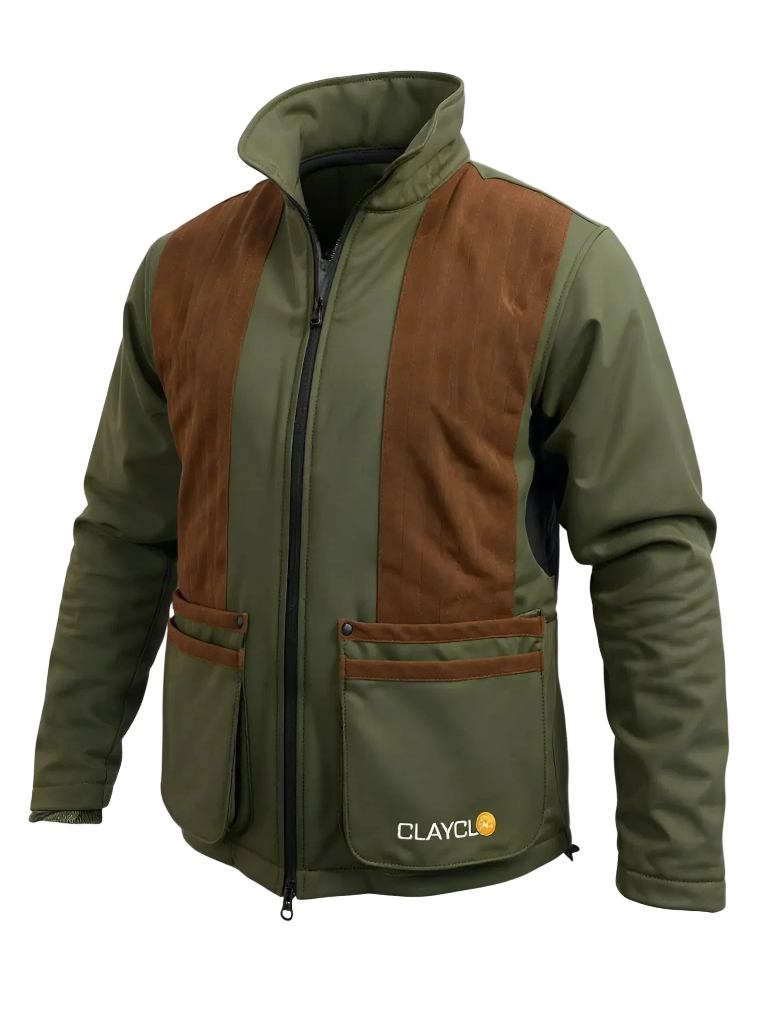 Clayclo Men's Softshell Jacket - Olive Green/Brown Suede