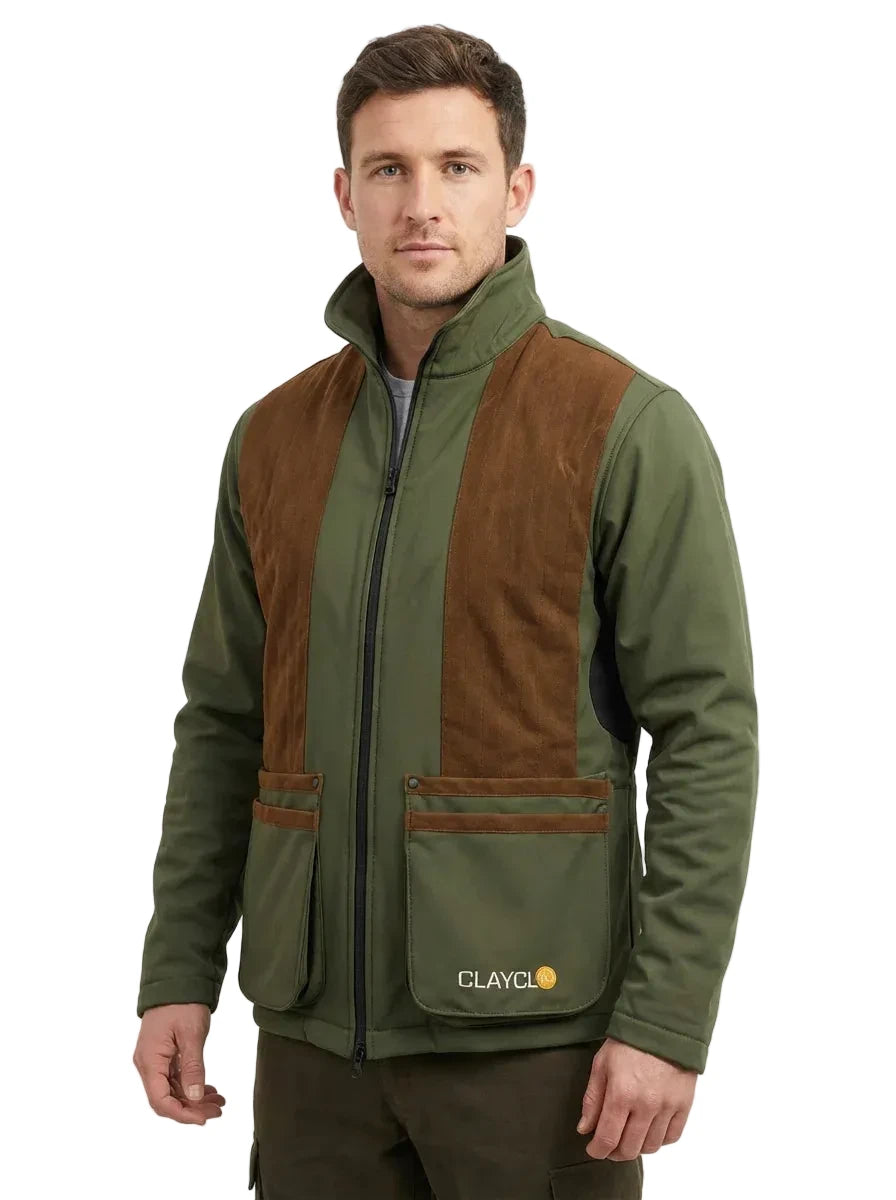 Clayclo Men's Softshell Jacket - Olive Green/Brown Suede