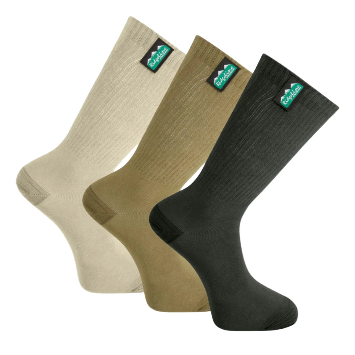 Ridgeline Cotton Light Work Socks Mid Length 3-Pack - Olive Multi