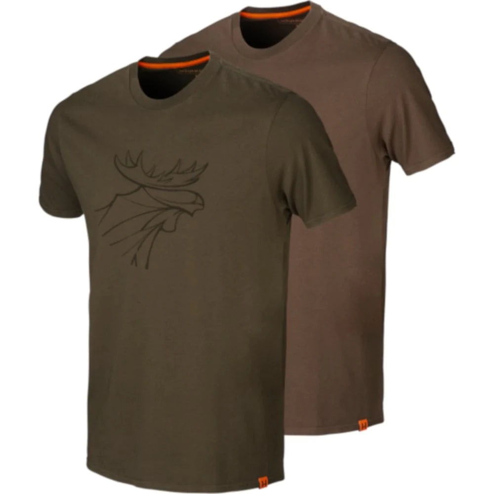 Harkila Graphic T-Shirt 2 Pack - Willow Green/Slate Brown