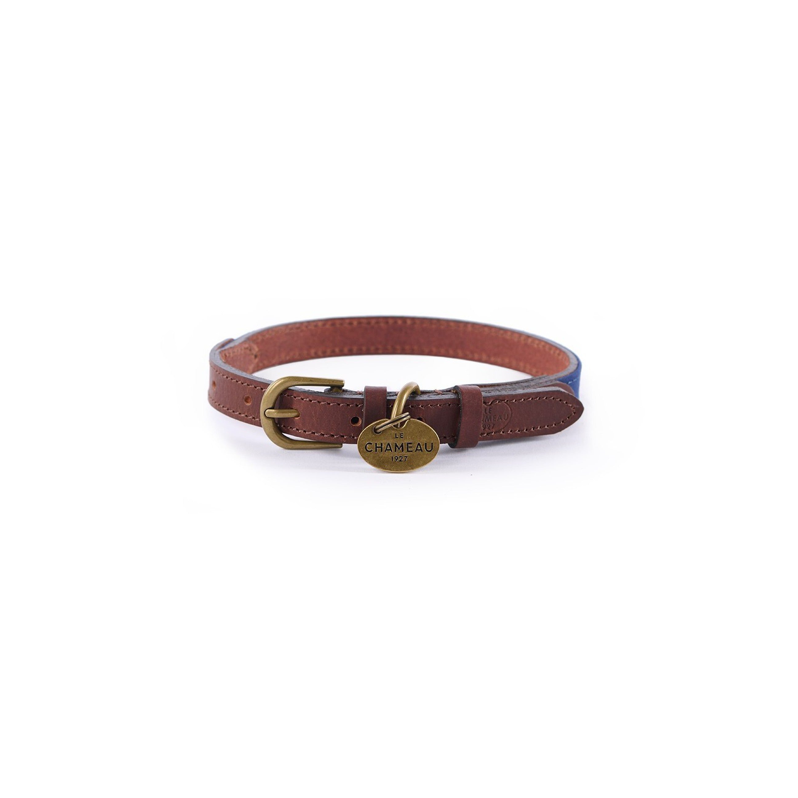 Le Chameau Waxed Cotton/Leather Dog Collar - Bleu Foncé