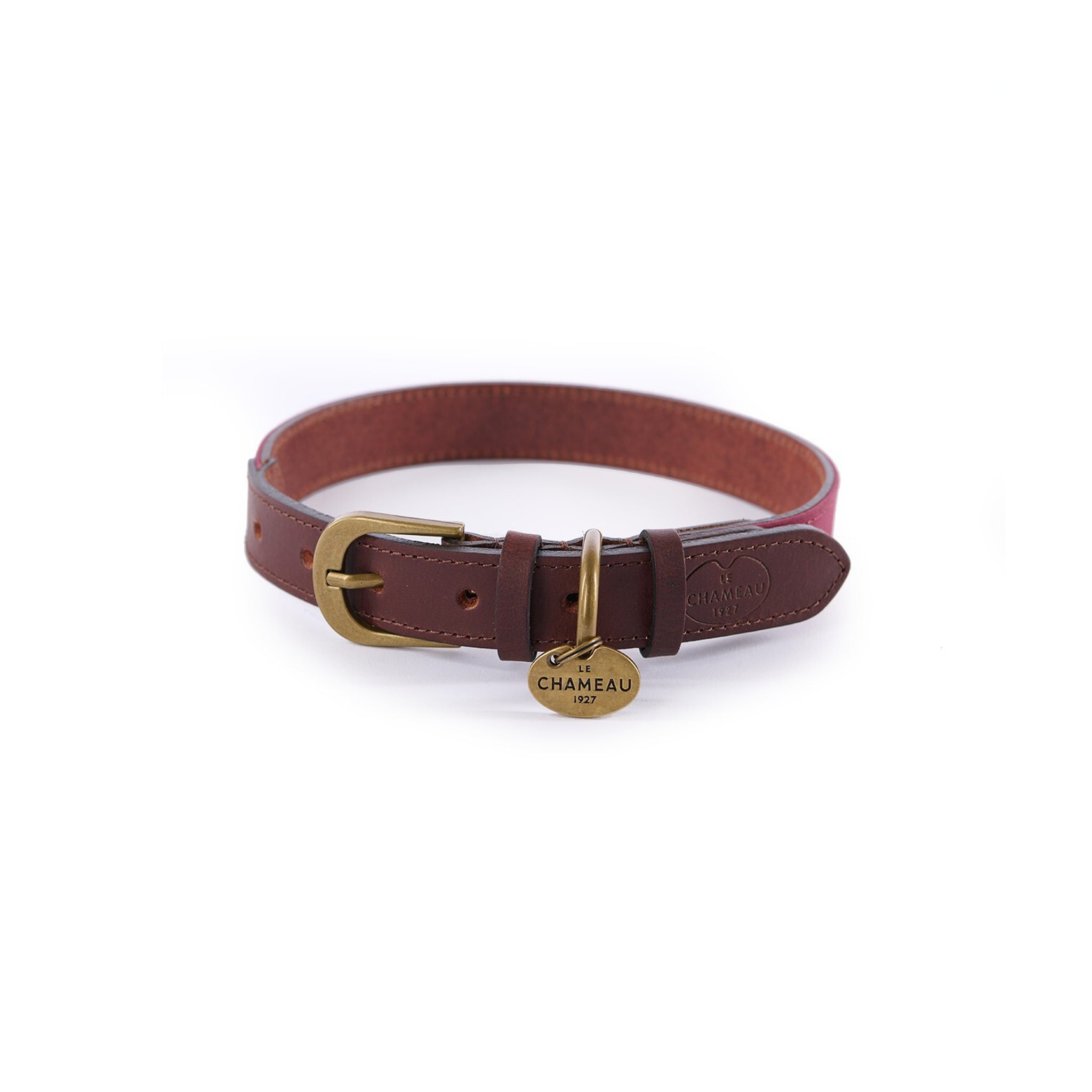 Le Chameau Waxed Cotton/Leather Dog Collar - Rouge